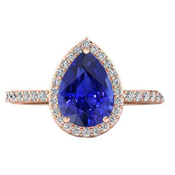 Aus der Erde Abgebauter Natürlicher Diamant-Hochzeitshalo-Ring Birnenförmiger srilankischer Saphir 4 Karat