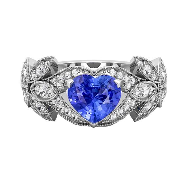 Diamant-Jubiläums-Herz-Blauer Saphir-Ring Antik-Stil 2.50 Karat - harrychadent.de