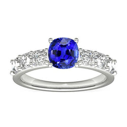 Aus der Erde Abgebauter Natürlicher Diamant-Jubiläumskissen Ceylon-Saphir-Ring 2,50 Karat