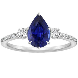 Aus der Erde Abgebauter Natürlicher Diamant Jubiläumsring Birne Blauer Saphir 3 Steine Stil 5.50 Karat