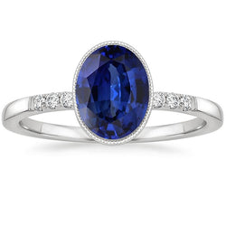 Aus der Erde Abgebauter Natürlicher Diamant Jubiläumsring Lünette Set Ceylon Saphir 3,50 Karat