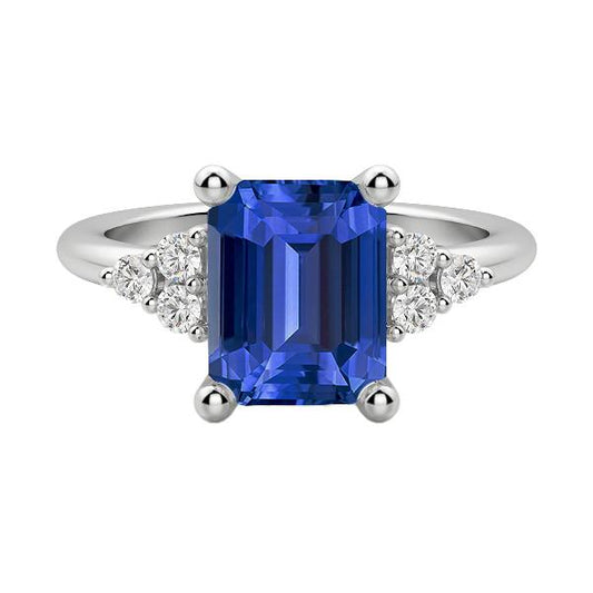 Diamant-Jubiläumsring Smaragdförmiger blauer Saphir 3.50 Karat - harrychadent.de