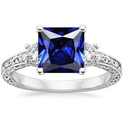 Diamant Jubiläumsring Vintage Style Ceylon Blauer Saphir 5,25 Karat