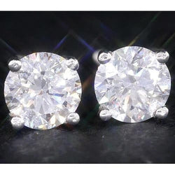 Aus der Erde Abgebauter Natürlicher Diamant Ohrstecker 2 Karat Weißgold