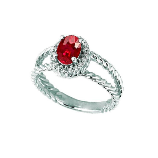 Aus der Erde Abgebauter Natürlicher Diamant Oval Rubin Edelstein Ring 1,16 Karat Weißgold 14K