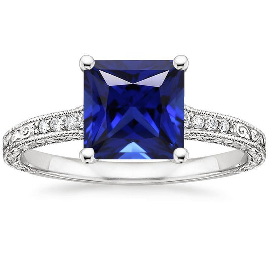 Diamant & Princess Sri Lankan Saphir Ring im antiken Stil 5,25 Karat - harrychadent.de