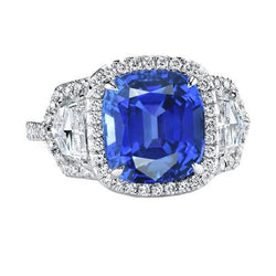 Aus der Erde Abgebauter Natürlicher Diamant Ringkissen Saphir Pave Three Stone Style 5,50 Karat