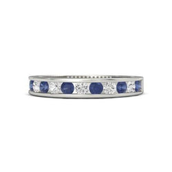 Aus der Erde Abgebauter Natürlicher Diamant Rundes blaues Saphirband 2,50 Karat Weißgold 14K Schmuck