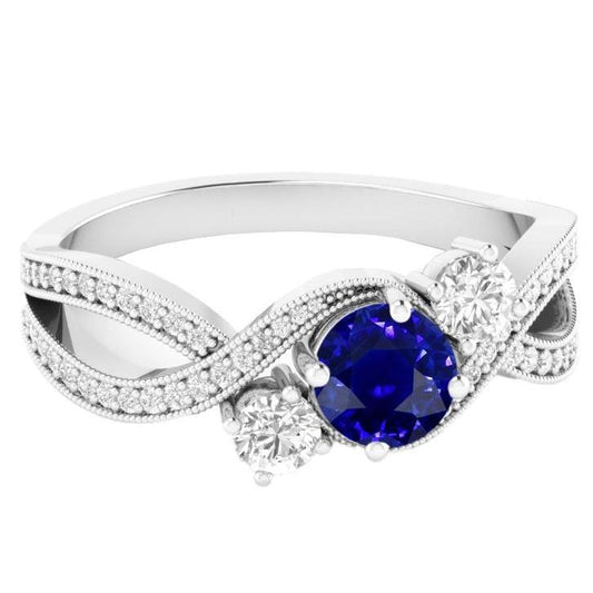 Diamant-Saphir-Edelstein-Ring 3,50 Karat Twisted Shank Milgrain - harrychadent.de