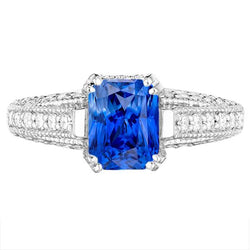 Aus der Erde Abgebauter Natürlicher Diamant-Saphir-Verlobungsring im antiken Stil, 4 Karat, Doppelstift