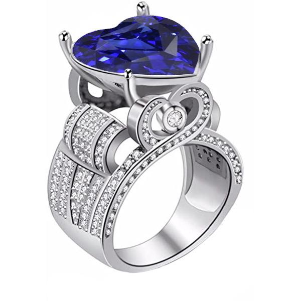 Diamant-Schmuckring Antik-Stil Herzschliff Blauer Saphir 4,50 Karat - harrychadent.de