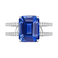 Aus der Erde Abgebauter Natürlicher Diamant Smaragdblauer Saphir Verlobungsring Doppelschaft 4,50 Karat
