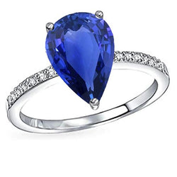 Aus der Erde Abgebauter Natürlicher Diamant Solitaire Birne Ceylon Saphir Ring mit Akzenten 4 Karat