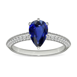 Aus der Erde Abgebauter Natürlicher Diamant Solitaire Ring Akzente Birne Sri Lanka Saphir 3 Karat