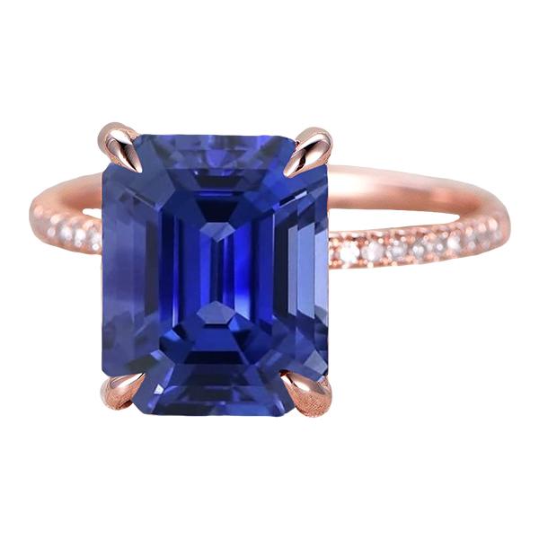 Diamant Solitaire Ring Akzente Smaragdschliff Ceylon Saphir 4,50 Karat - harrychadent.de