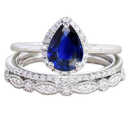 Aus der Erde Abgebauter Natürlicher Diamant-Solitär-Ehering Blauer Saphir mit Akzenten 3,50 Karat