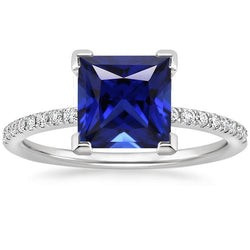 Diamant-Solitär-Ring Princess Blue Saphir mit Akzenten 5,50 Karat