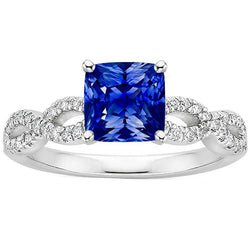 Aus der Erde Abgebauter Natürlicher Diamant-Solitärring mit Akzenten 2.75 Karat Kissen Blauer Saphir