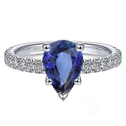 Aus der Erde Abgebauter Natürlicher Diamant-Solitärring mit Akzenten Birnenschliff Ceylon Saphir 4 Karat