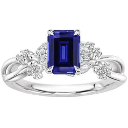 Aus der Erde Abgebauter Natürlicher Diamant-Solitärring mit Akzenten Smaragdblauer Saphir 4 Karat