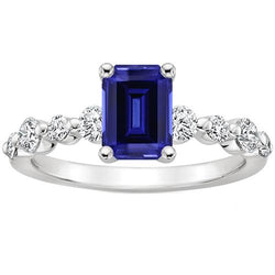 Aus der Erde Abgebauter Natürlicher Diamant-Solitärring mit Akzenten Smaragdblauer Saphir 4,50 Karat