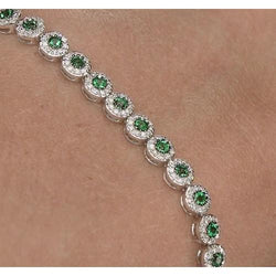 Diamant Tennisarmband 12 Karat grüner Saphir Zinken-Set