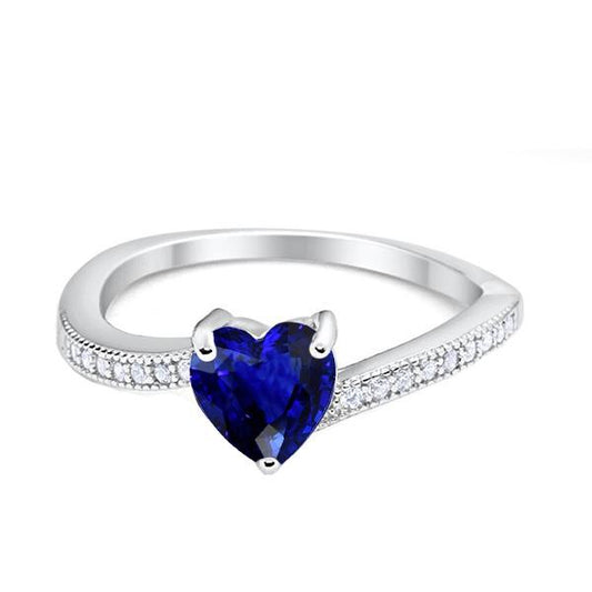 Diamant-Verlobungs-Herz-Ceylon-Saphir-Ring 2 Karat Milgrain-Schaft - harrychadent.de