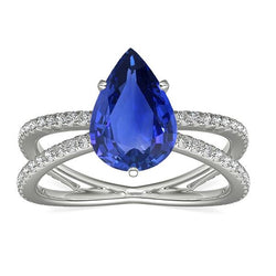 Aus der Erde Abgebauter Natürlicher Diamant-Verlobungsring Birne Blauer Saphir 5 Karat Split Shank