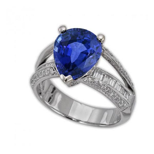 Diamant-Verlobungsring Blauer Saphir 3.50 Karat Antik-Stil - harrychadent.de