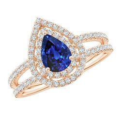 Aus der Erde Abgebauter Natürlicher Diamant-Verlobungsring Doppel Halo Birne Blauer Saphir 5.75 Karat