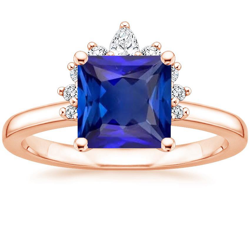 Diamant-Verlobungsring Half Halo Princess Blauer Saphir 5.50 Karat - harrychadent.de