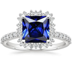 Aus der Erde Abgebauter Natürlicher Diamant-Verlobungsring Halo Ceylon Saphir Sunburst Style 6,25 Karat