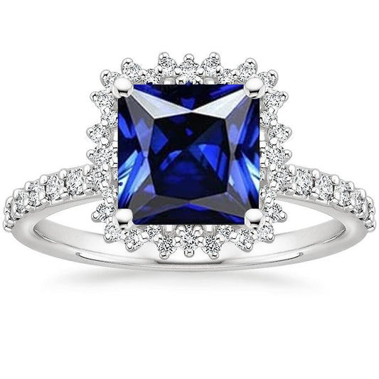 Diamant-Verlobungsring Halo Ceylon Saphir Sunburst Style 6,25 Karat - harrychadent.de