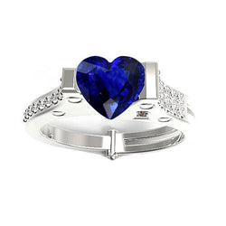 Aus der Erde Abgebauter Natürlicher Diamant-Verlobungsring Heart Bar Set Blauer Saphir 2,50 Karat