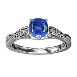 Aus der Erde Abgebauter Natürlicher Diamant Verlobungsring Kissen Saphir 2.50 Karat Vintage Style