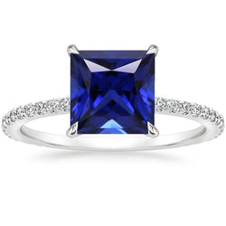 Aus der Erde Abgebauter Natürlicher Diamant-Verlobungsring Prinzessin Blauer Saphir Akzent 5,50 Karat
