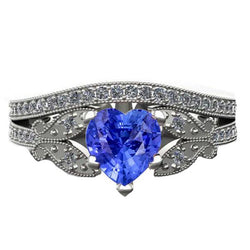 Aus der Erde Abgebauter Natürlicher Diamant-Verlobungsring-Set Herz Saphir Schmetterling Stil 3 Karat