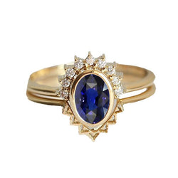 Aus der Erde Abgebauter Natürlicher Diamant-Verlobungsring-Set Lünetten-Set Blauer Saphir 3 Karat