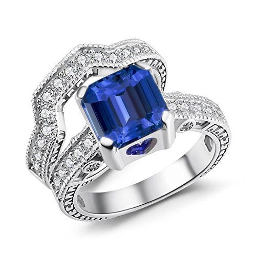 Diamant-Verlobungsring-Set Vintage-Stil Blauer Saphir 3,50 Karat - harrychadent.de