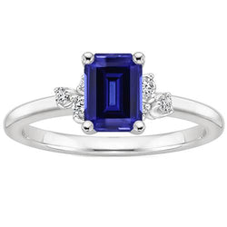 Aus der Erde Abgebauter Natürlicher Diamant-Verlobungsring Smaragd mit Akzenten blauer Saphir 4 Karat