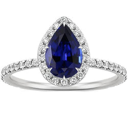 Aus der Erde Abgebauter Natürlicher Diamant-Verlobungsring Tropfenform Birne Blauer Saphir 6.20 Karat
