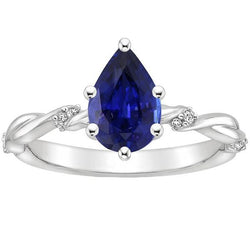 Aus der Erde Abgebauter Natürlicher Diamant-Verlobungsring Twist Style Birne Blauer Saphir 3 Karat