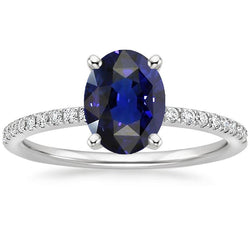 Aus der Erde Abgebauter Natürlicher Diamant-Verlobungsring mit Akzenten Ovaler blauer Saphir 3 Karat