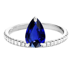 Aus der Erde Abgebauter Natürlicher Diamant-Verlobungsring mit Saphir im Birnenschliff Sri Lanka 3,50 Karat Gold