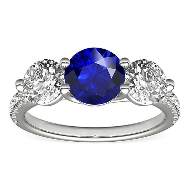 Diamant-Verlobungsring rund Ceylon Saphir 3 Karat Schmuck - harrychadent.de