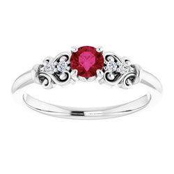 Aus der Erde Abgebauter Natürlicher Diamant runder Rubin Fancy Ring 1,40 Karat Weißgold 14K