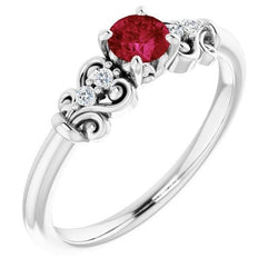 Aus der Erde Abgebauter Natürlicher Diamant runder Rubin Fancy Ring 1,40 Karat Weißgold 14K