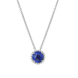 Diamant & runder blauer Saphir-Halo-Anhänger mit Kette 1,50 Karat