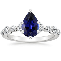 Diamant- und Birnenblauer Saphir-Verlobungsring mit Akzenten 6,75 Karat