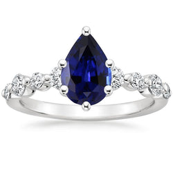 Aus der Erde Abgebauter Natürlicher Diamant- und Birnenblauer Saphir-Verlobungsring mit Akzenten 6,75 Karat
